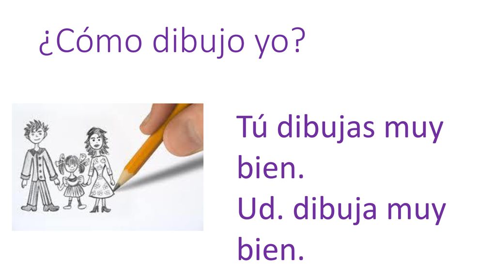 ¿Cómo dibujo yo Tú dibujas muy bien. Ud. dibuja muy bien.