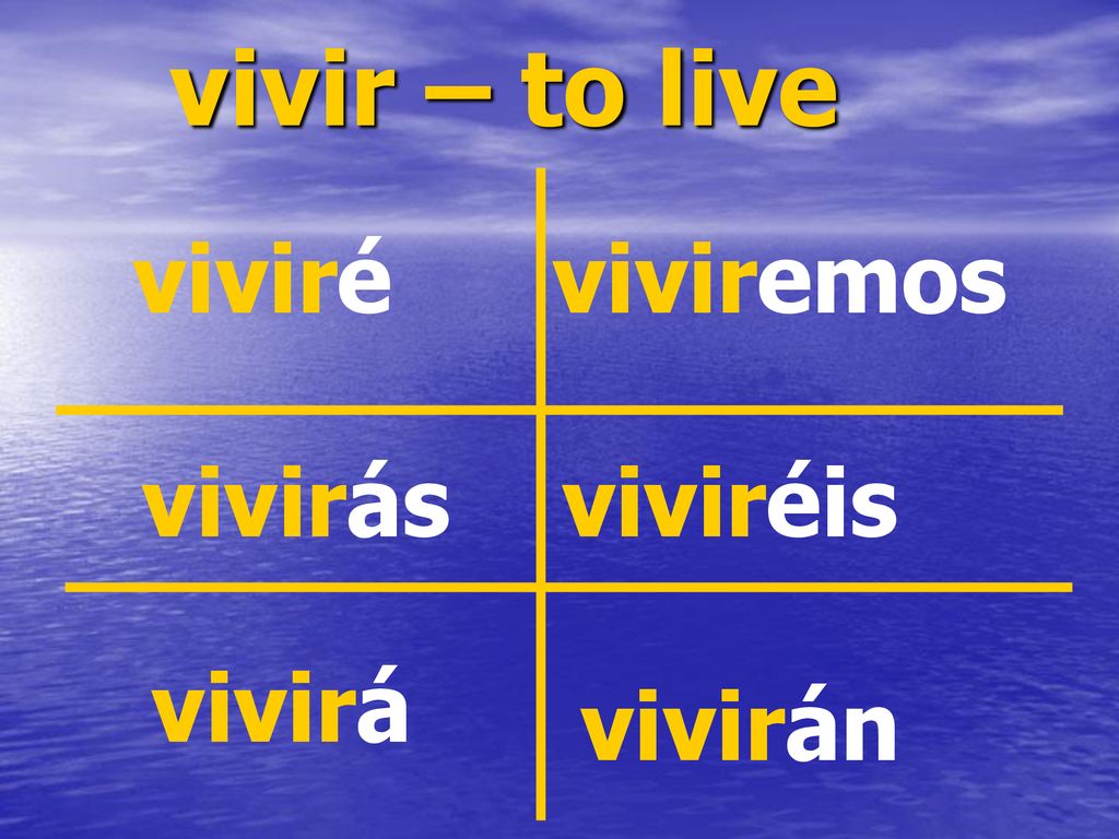 vivir – to live viviré viviremos vivirás viviréis vivirá vivirán