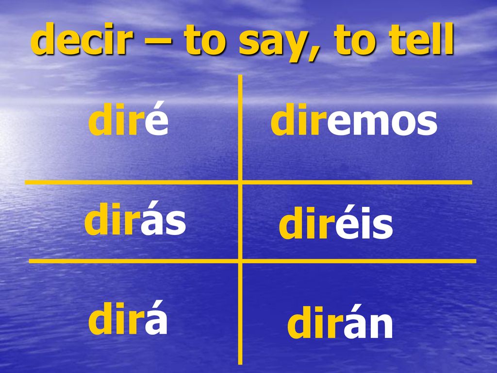 decir – to say, to tell diré diremos dirás diréis dirá dirán