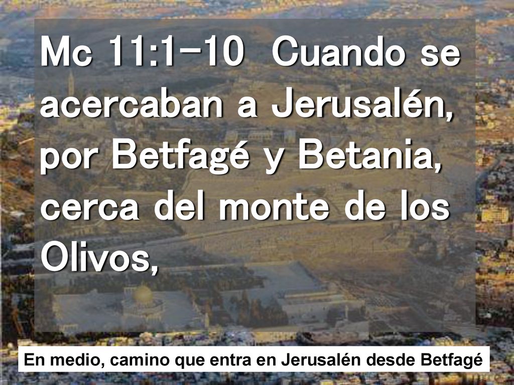Mc 11:1-10 Cuando se acercaban a Jerusalén, por Betfagé y Betania, cerca del monte de los Olivos,
