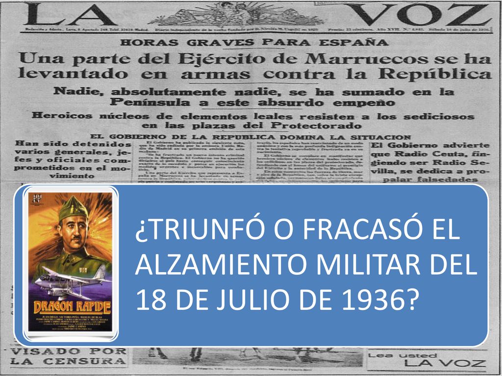 ¿TRIUNFÓ O FRACASÓ EL ALZAMIENTO MILITAR DEL 18 DE JULIO DE 1936