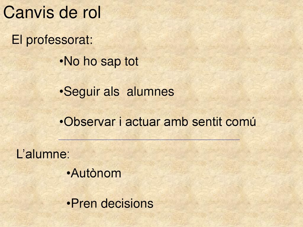 Canvis de rol El professorat: No ho sap tot Seguir als alumnes