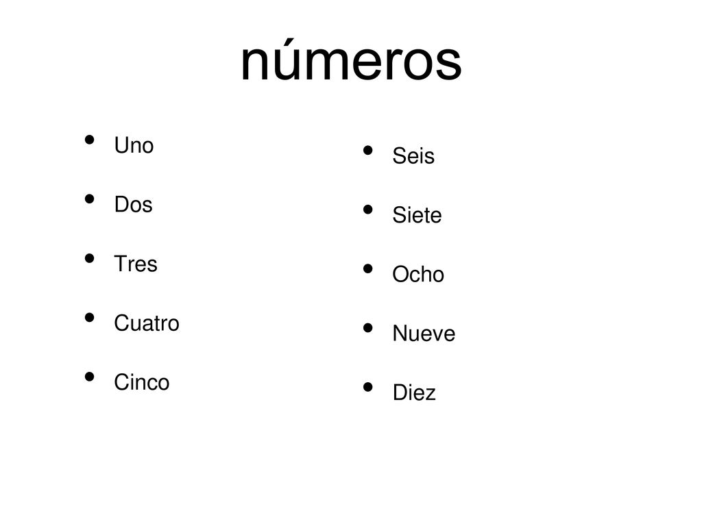 números Uno Dos Tres Cuatro Cinco Seis Siete Ocho Nueve Diez