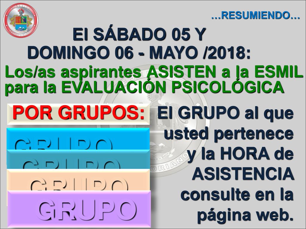 GRUPO GRUPO GRUPO GRUPO POR GRUPOS: El SÁBADO 05 Y