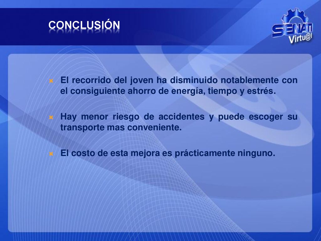 CONCLUSIÓN El recorrido del joven ha disminuido notablemente con el consiguiente ahorro de energía, tiempo y estrés.