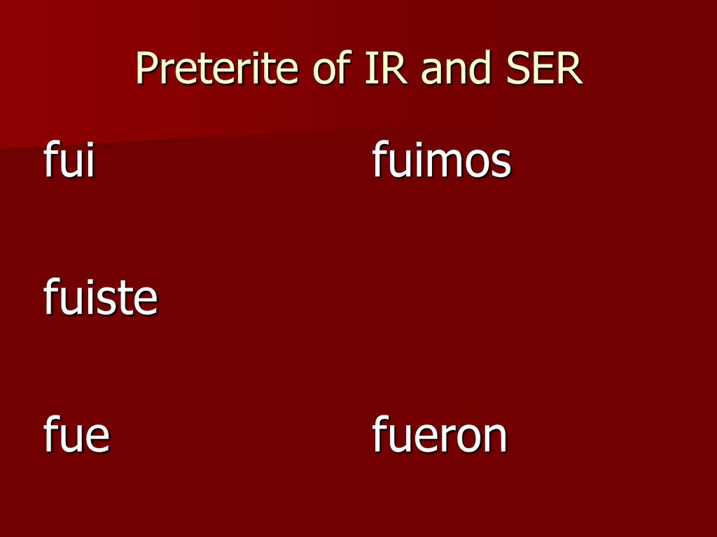 Preterite of IR and SER fui fuiste fue fuimos fueron
