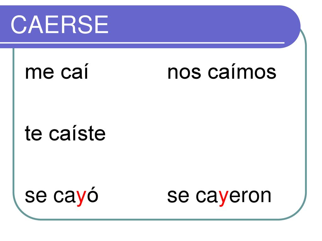 CAERSE me caí te caíste se cayó nos caímos se cayeron