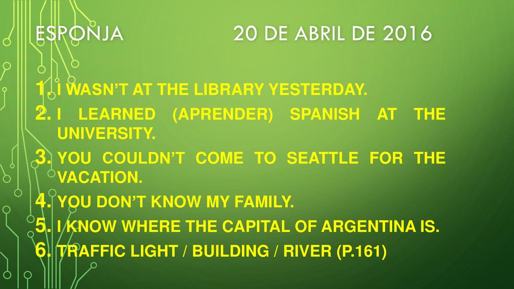 ESPONJA 20 de ABRIL de 2016 I wasn’t at the library yesterday.