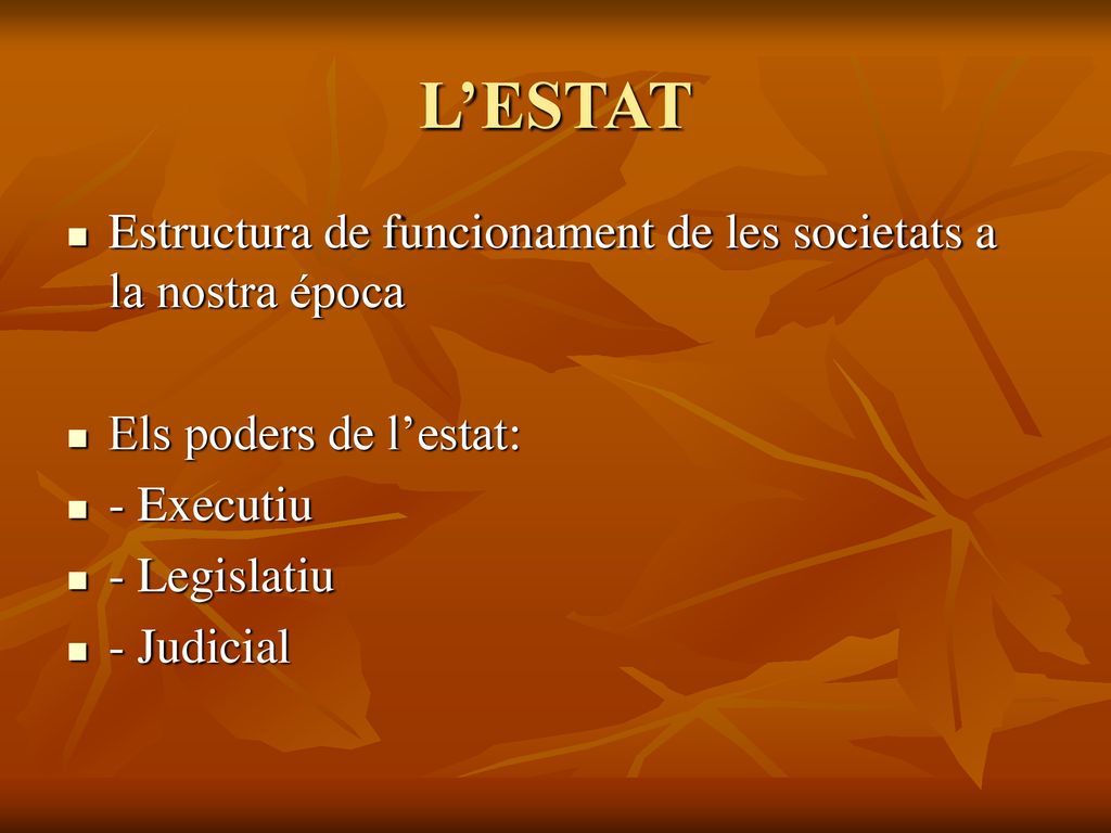L’ESTAT Estructura de funcionament de les societats a la nostra época