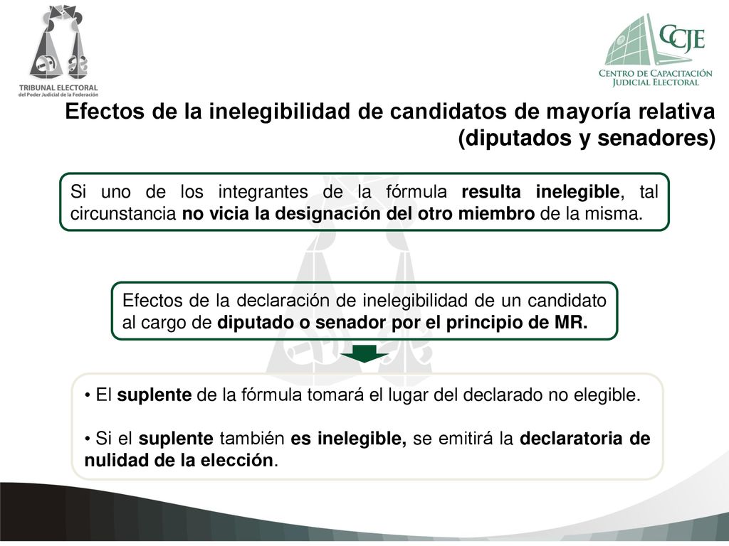 Efectos de la inelegibilidad de candidatos de mayoría relativa