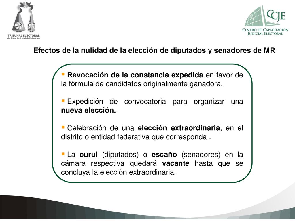 Efectos de la nulidad de la elección de diputados y senadores de MR