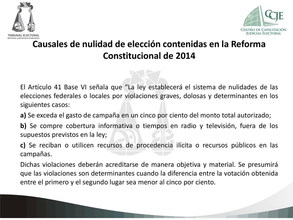 Causales de nulidad de elección contenidas en la Reforma Constitucional de 2014