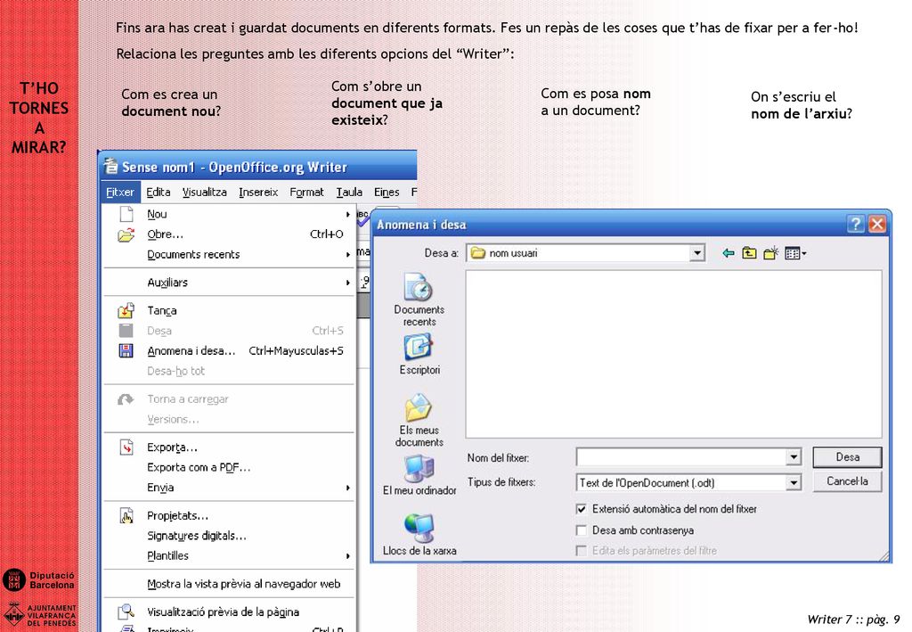 Fins ara has creat i guardat documents en diferents formats