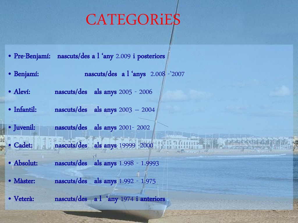 CATEGORiES Pre-Benjamí: nascuts/des a l ‘any i posteriors
