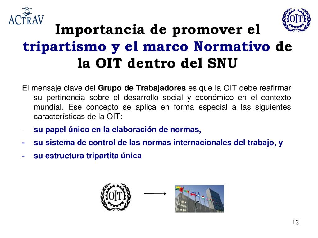 Importancia de promover el tripartismo y el marco Normativo de la OIT dentro del SNU