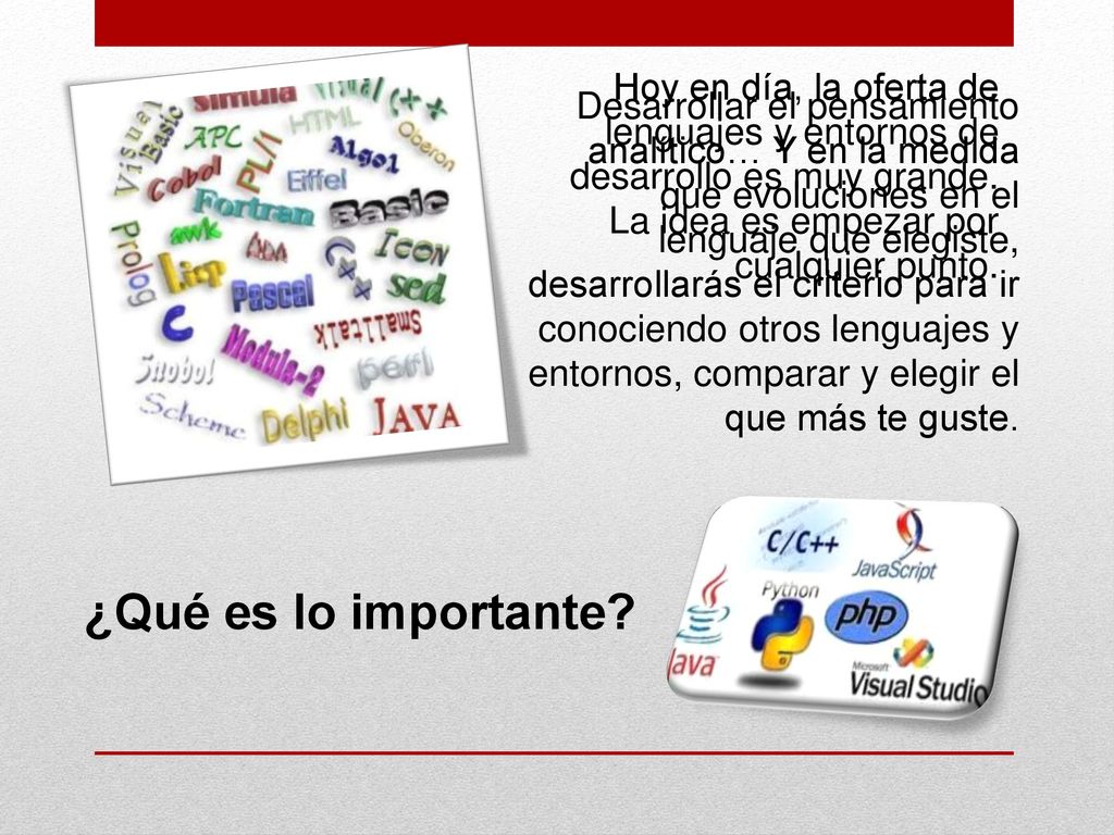 Hoy en día, la oferta de lenguajes y entornos de desarrollo es muy grande.