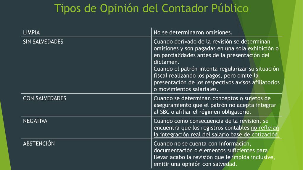 Tipos de Opinión del Contador Público