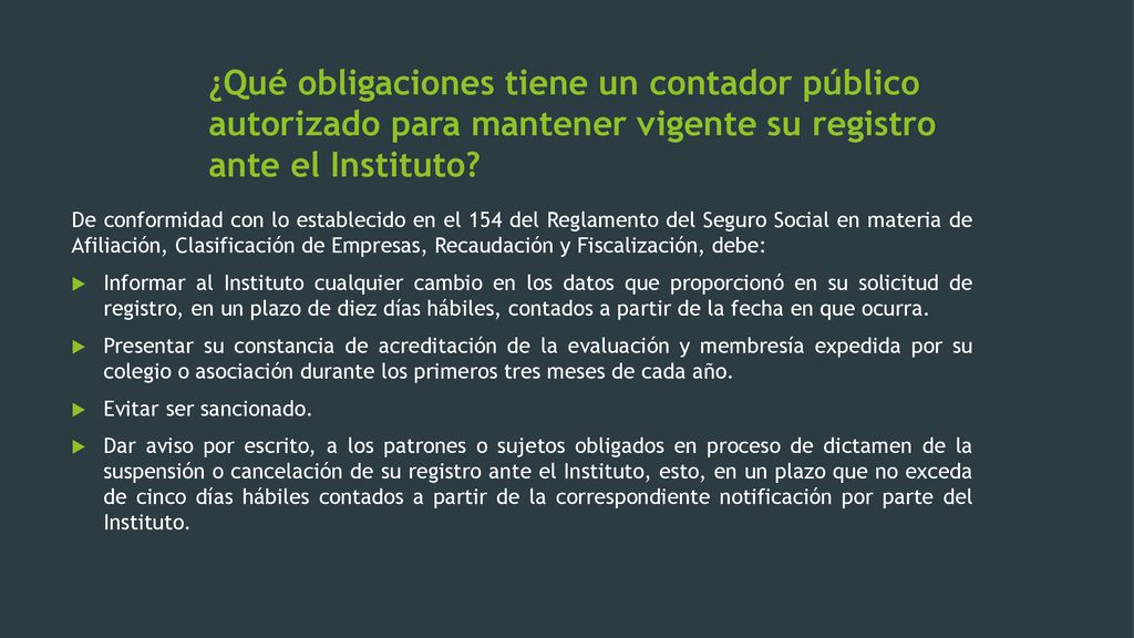 ¿Qué obligaciones tiene un contador público autorizado para mantener vigente su registro ante el Instituto