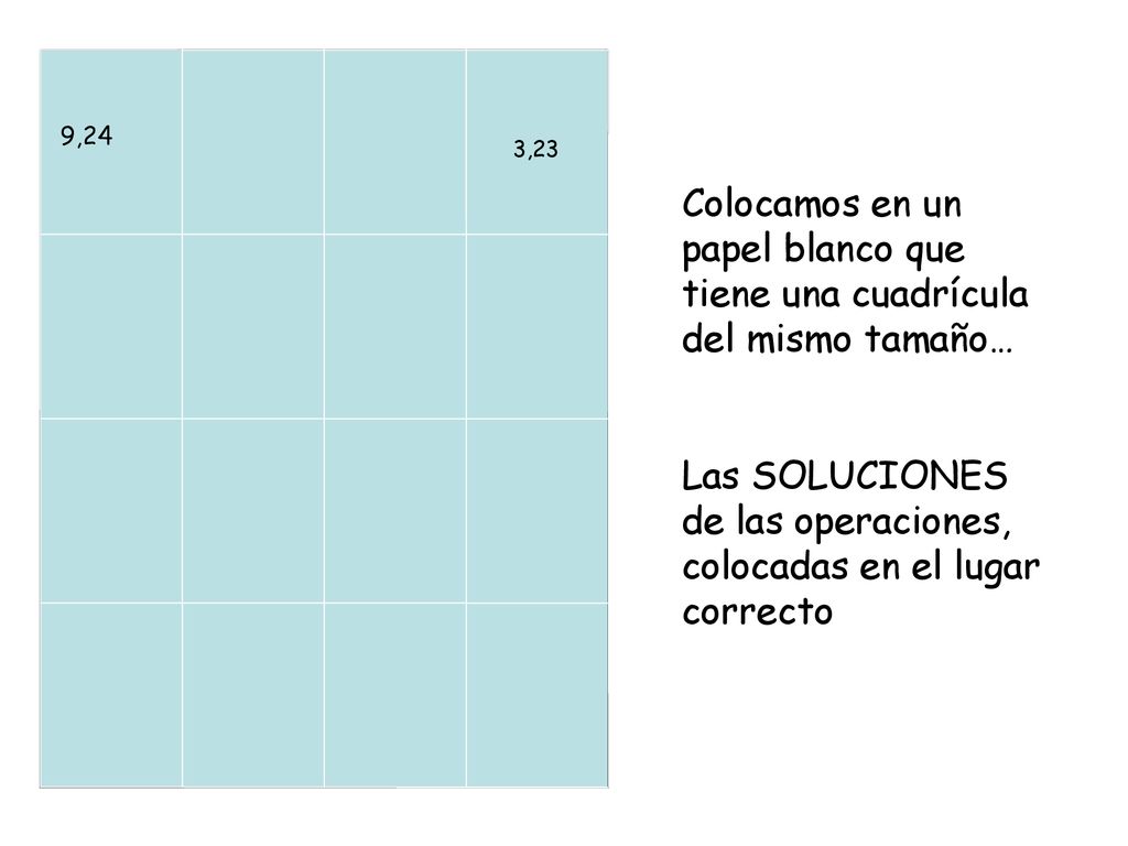Las SOLUCIONES de las operaciones, colocadas en el lugar correcto