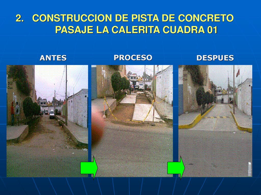 2. CONSTRUCCION DE PISTA DE CONCRETO PASAJE LA CALERITA CUADRA 01