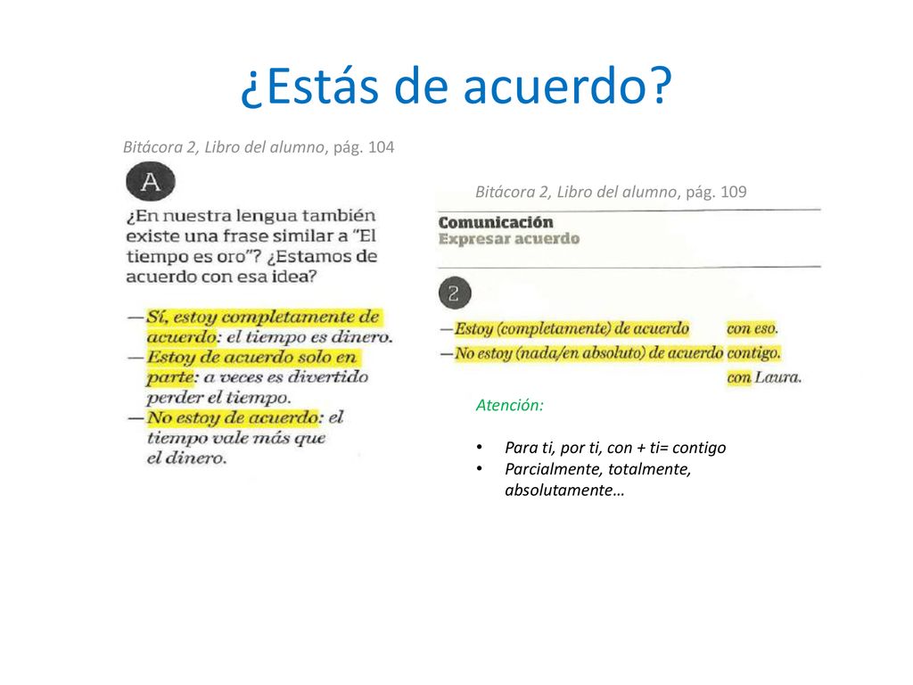 ¿Estás de acuerdo Bitácora 2, Libro del alumno, pág. 104