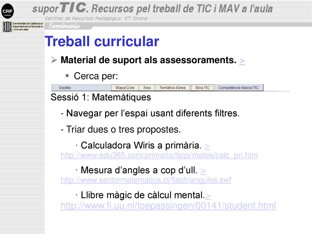 Treball curricular Material de suport als assessoraments. >