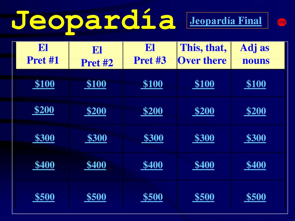 Jeopardía Jeopardía Final El Pret #1 El Pret #3 This, that, Over there