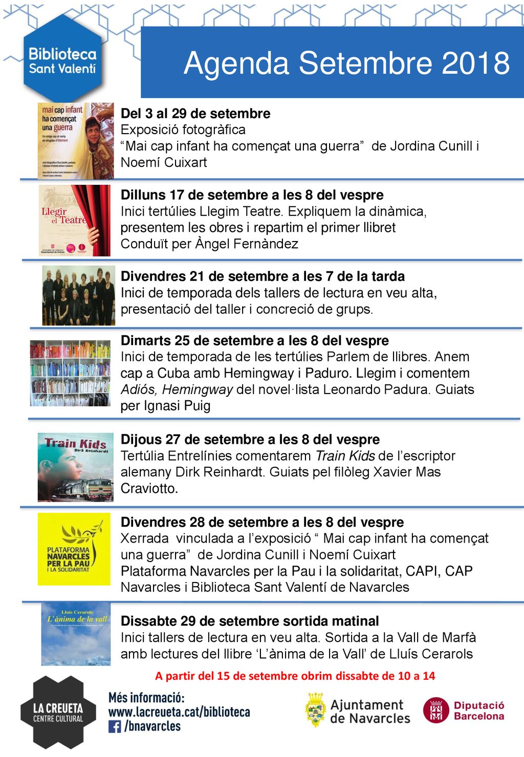 Agenda Setembre 2018 Del 3 al 29 de setembre Exposició fotogràfica