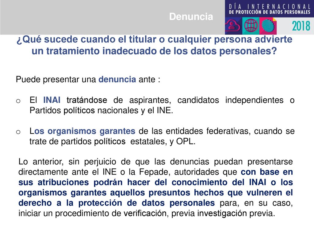 Denuncia ¿Qué sucede cuando el titular o cualquier persona advierte un tratamiento inadecuado de los datos personales