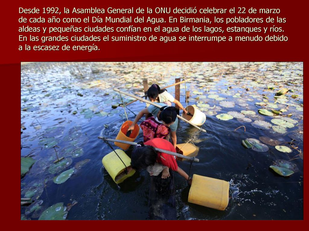 Desde 1992, la Asamblea General de la ONU decidió celebrar el 22 de marzo de cada año como el Día Mundial del Agua.