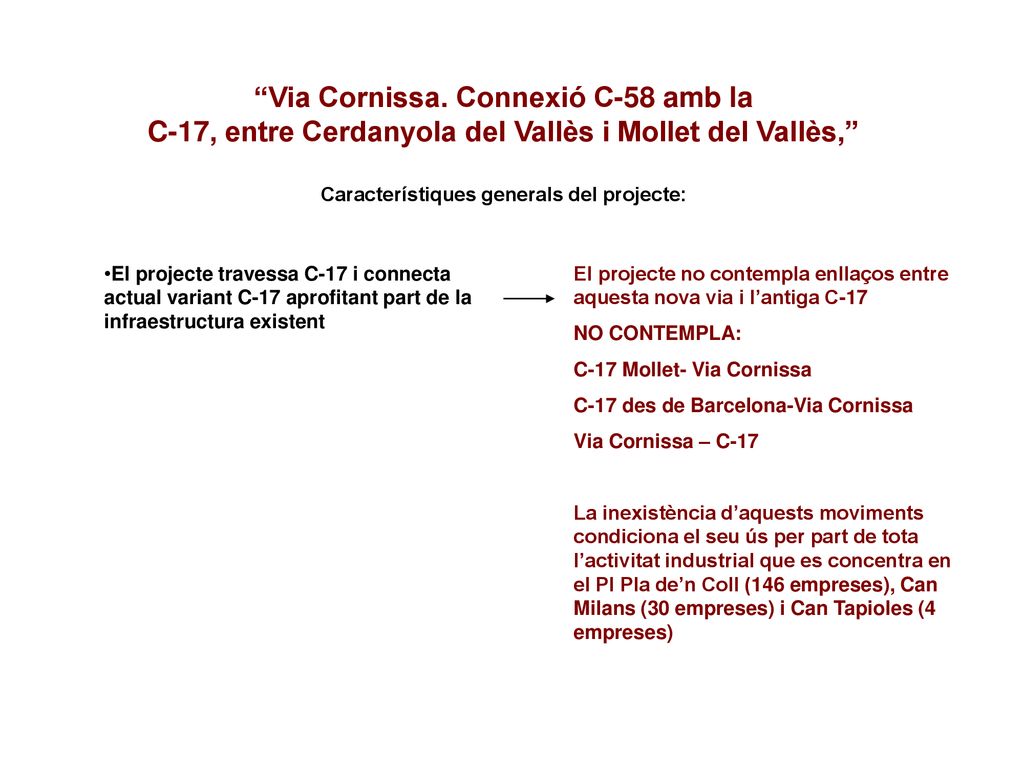 Via Cornissa. Connexió C-58 amb la C-17, entre Cerdanyola del Vallès i Mollet del Vallès, Característiques generals del projecte: