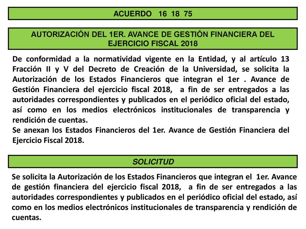 ACUERDO AUTORIZACIÓN DEL 1ER. AVANCE DE GESTIÓN FINANCIERA DEL EJERCICIO FISCAL