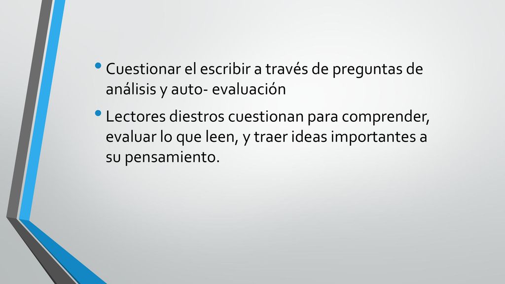 Cuestionar el escribir a través de preguntas de análisis y auto- evaluación