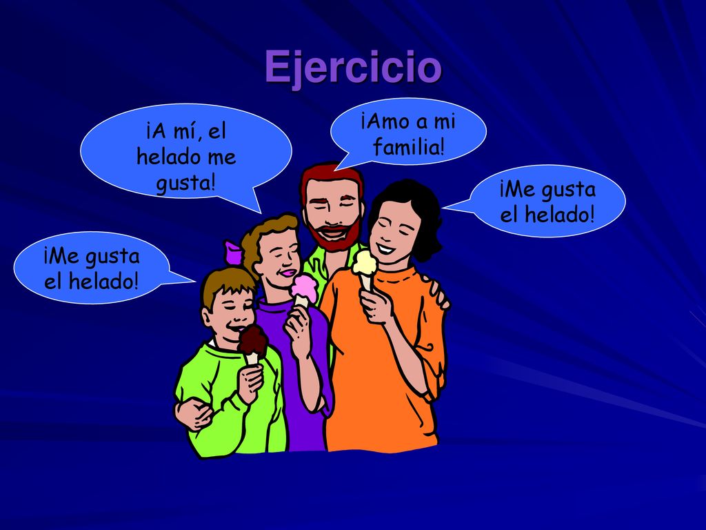 Ejercicio ¡Amo a mi familia! ¡A mí, el helado me gusta!