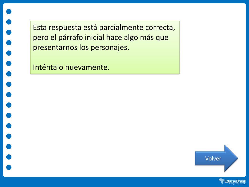 Esta respuesta está parcialmente correcta, pero el párrafo inicial hace algo más que presentarnos los personajes.