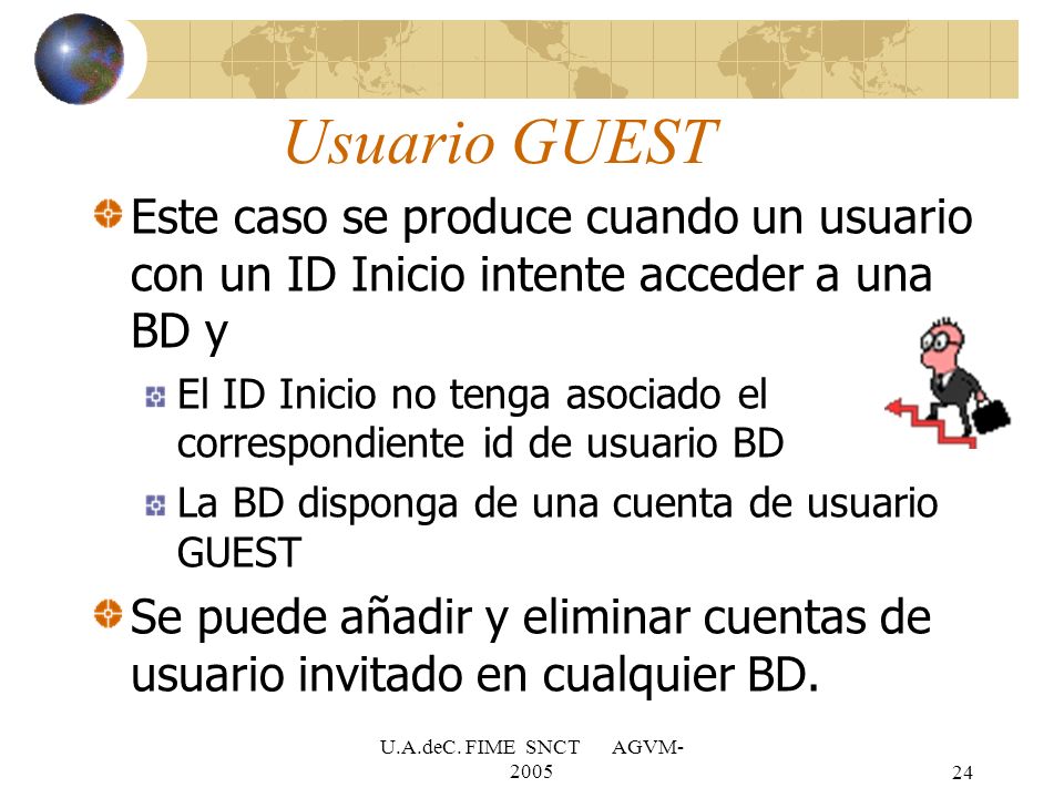 Usuario GUEST Este caso se produce cuando un usuario con un ID Inicio intente acceder a una BD y.