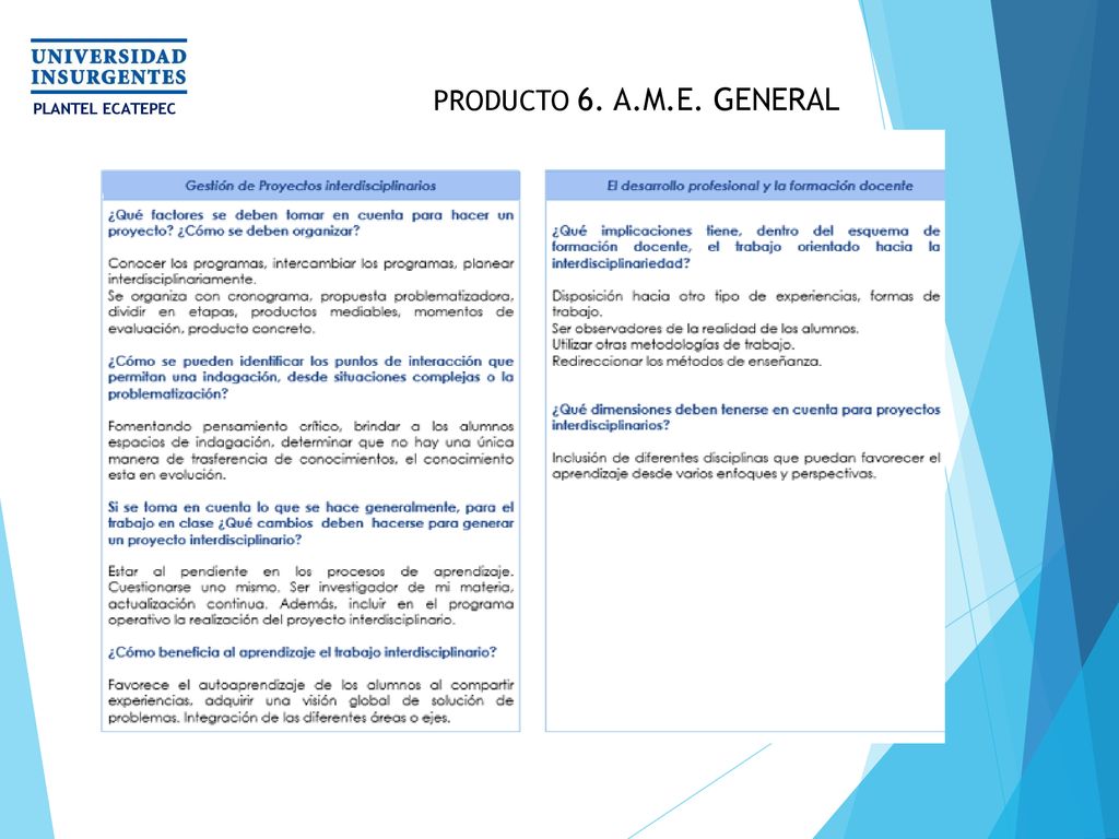 PRODUCTO 6. A.M.E. GENERAL PLANTEL ECATEPEC