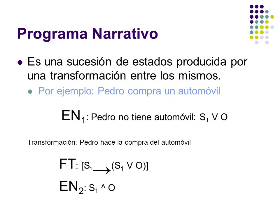 Programa Narrativo EN1: Pedro no tiene automóvil: S1 V O
