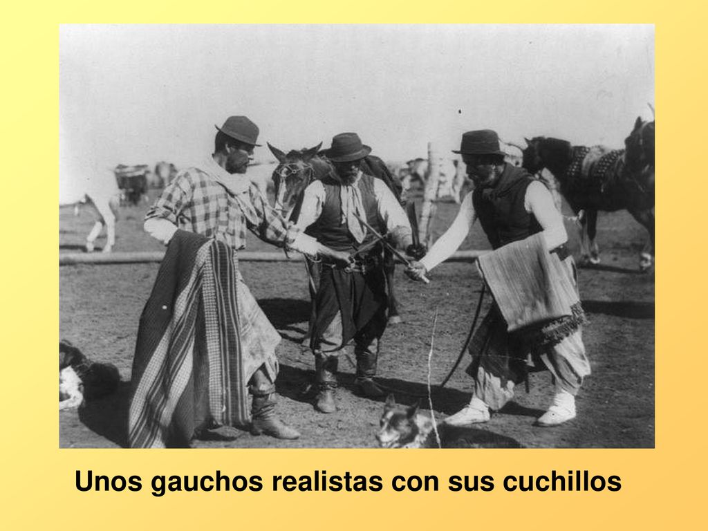Unos gauchos realistas con sus cuchillos