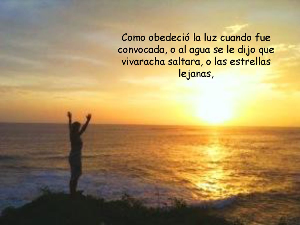 Como obedeció la luz cuando fue convocada, o al agua se le dijo que vivaracha saltara, o las estrellas lejanas,