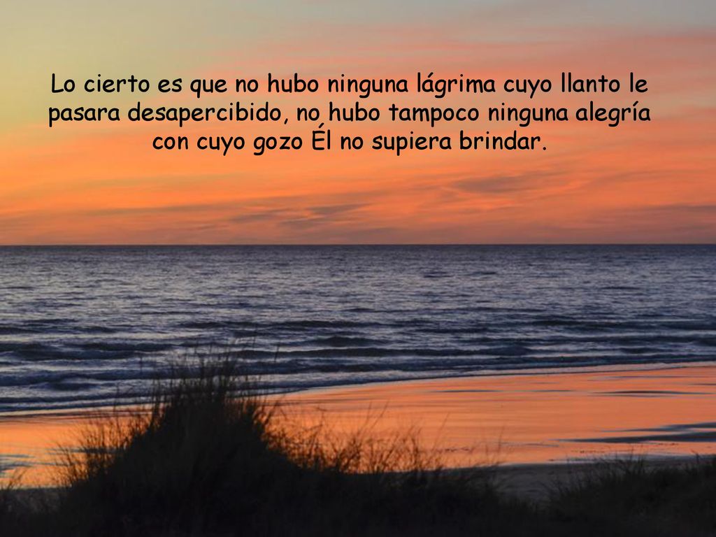 Lo cierto es que no hubo ninguna lágrima cuyo llanto le pasara desapercibido, no hubo tampoco ninguna alegría con cuyo gozo Él no supiera brindar.