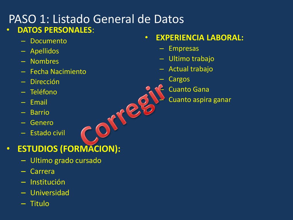 PASO 1: Listado General de Datos