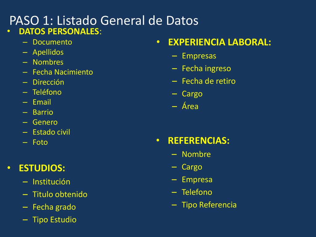 PASO 1: Listado General de Datos