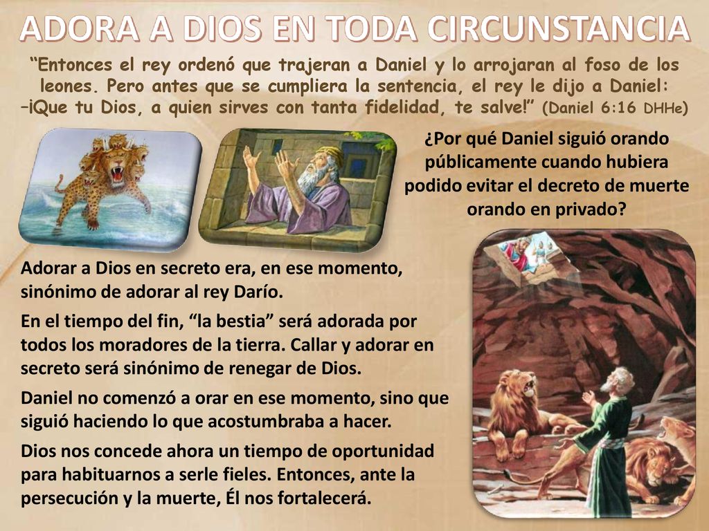 Entonces el rey ordenó que trajeran a Daniel y lo arrojaran al foso de los leones. Pero antes que se cumpliera la sentencia, el rey le dijo a Daniel: –¡Que tu Dios, a quien sirves con tanta fidelidad, te salve! (Daniel 6:16 DHHe)