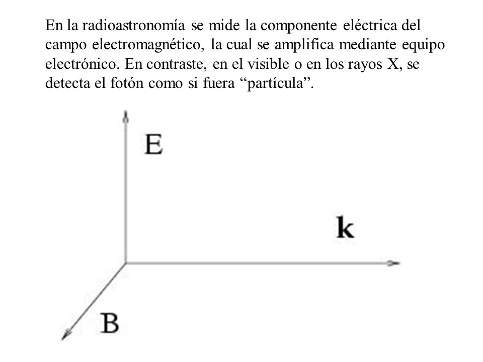 En la radioastronomía se mide la componente eléctrica del campo electromagnético, la cual se amplifica mediante equipo electrónico.
