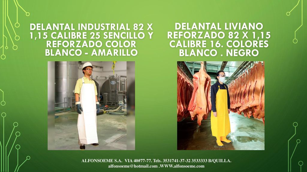 Delantal industrial 82 x 1,15 calibre 25 sencillo y reforzado color blanco - amarillo