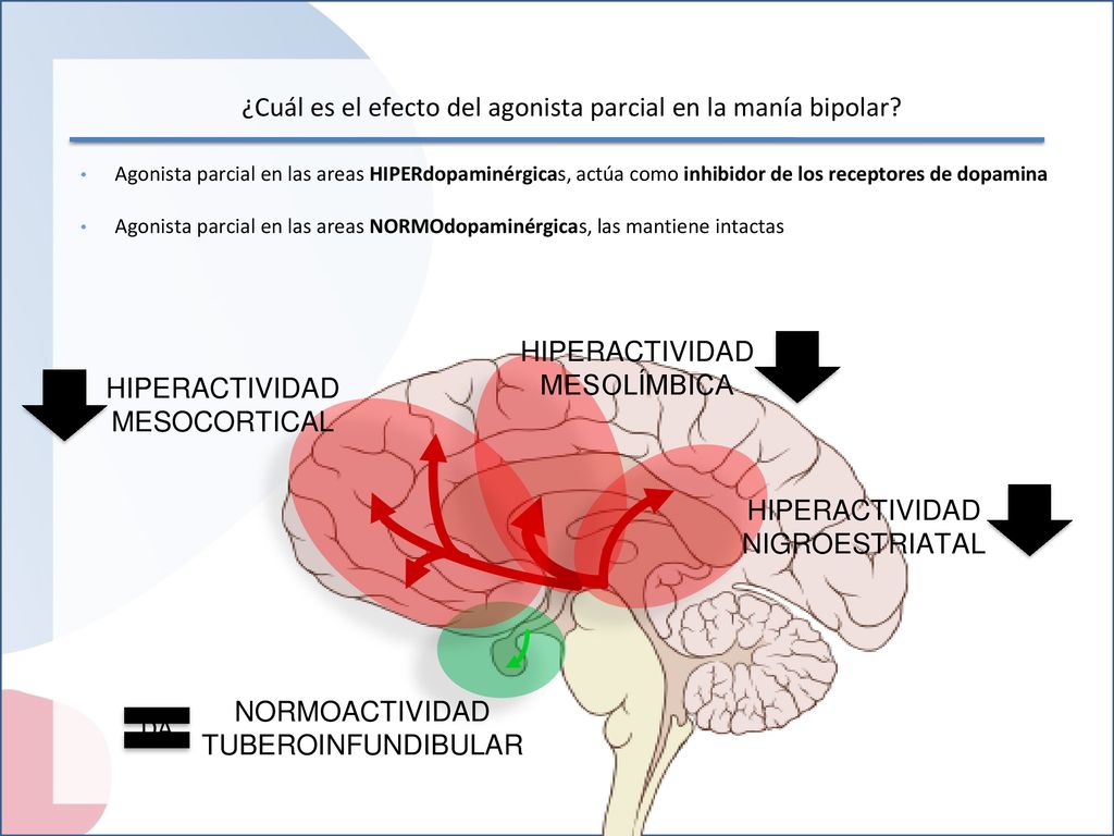 ¿Cuál es el efecto del agonista parcial en la manía bipolar