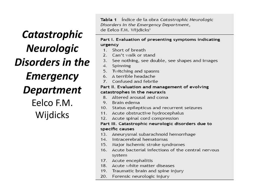 Catastrophic Neurologic Disorders in the Emergency Department Eelco F