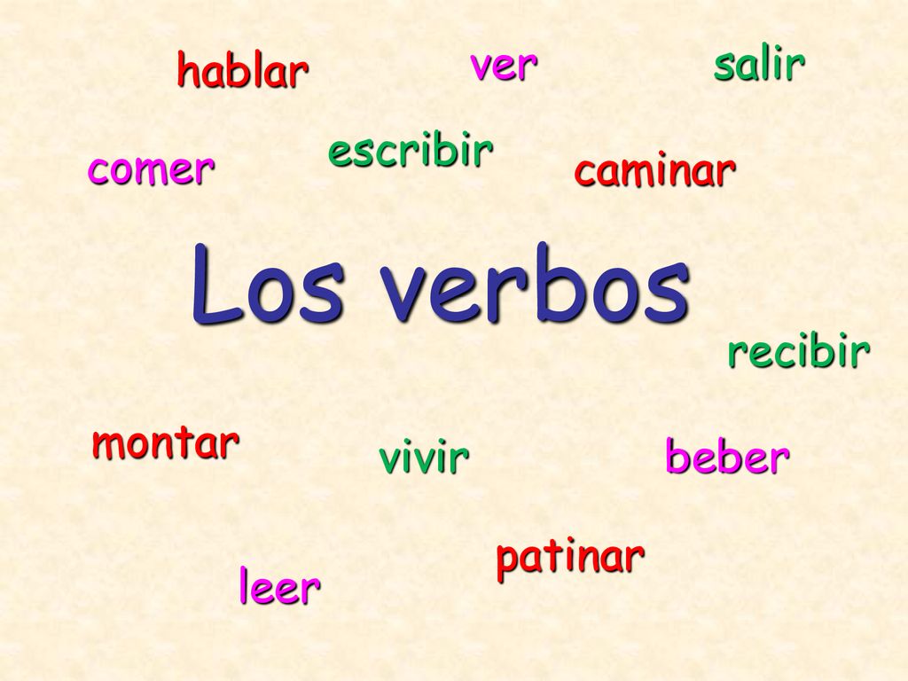 Los verbos ver salir hablar escribir comer caminar recibir montar