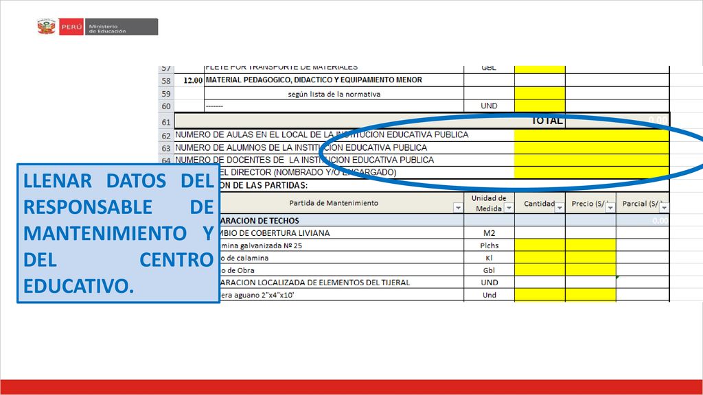 LLENAR DATOS DEL RESPONSABLE DE MANTENIMIENTO Y DEL CENTRO EDUCATIVO.